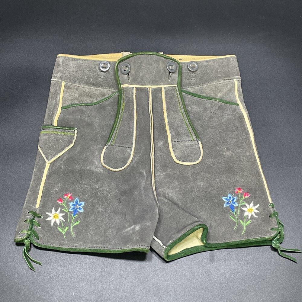 Authentic Vintage German Lederhosen Floral Embroidered Suede Shorts Oktoberfest